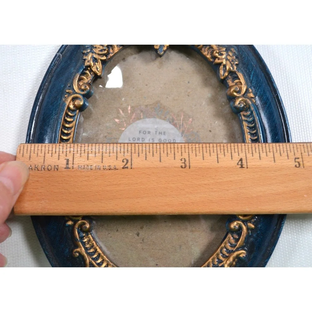 Vintage Style Oval Resin Photo Frame Blue Gold Gilt Ornate Baroque Tabletop